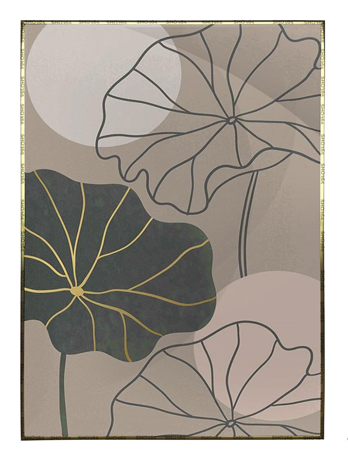 Shop365 Nilüfer Çiçek Gold Altın Pastel Renkler Modern İllüstrasyon Tablo Çerçeveli P-002579