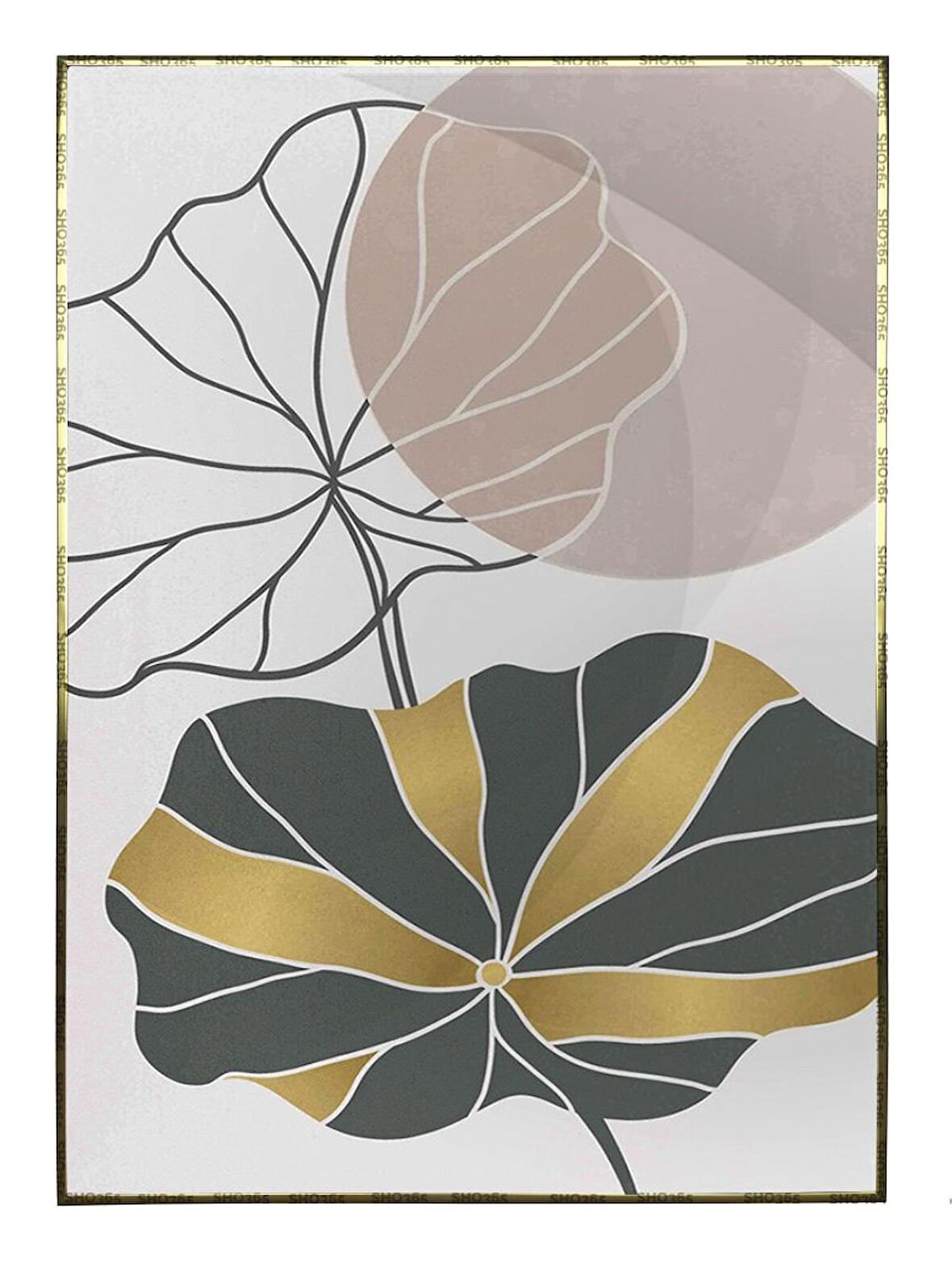 Shop365 Nilüfer Çiçek Gold Altın Pastel Renkler Modern İllüstrasyon Tablo Çerçeveli P-002580