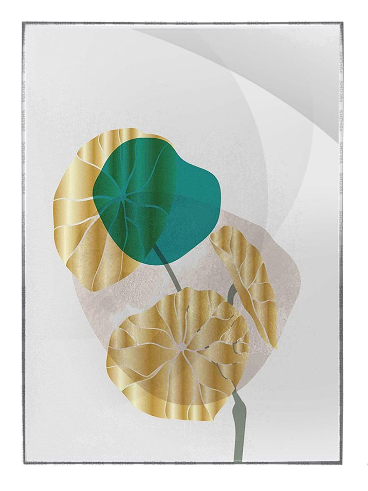 Shop365 Altın Gold Renkli Yapraklar ve Şekiller Modern Tablo Çerçeveli P-002601