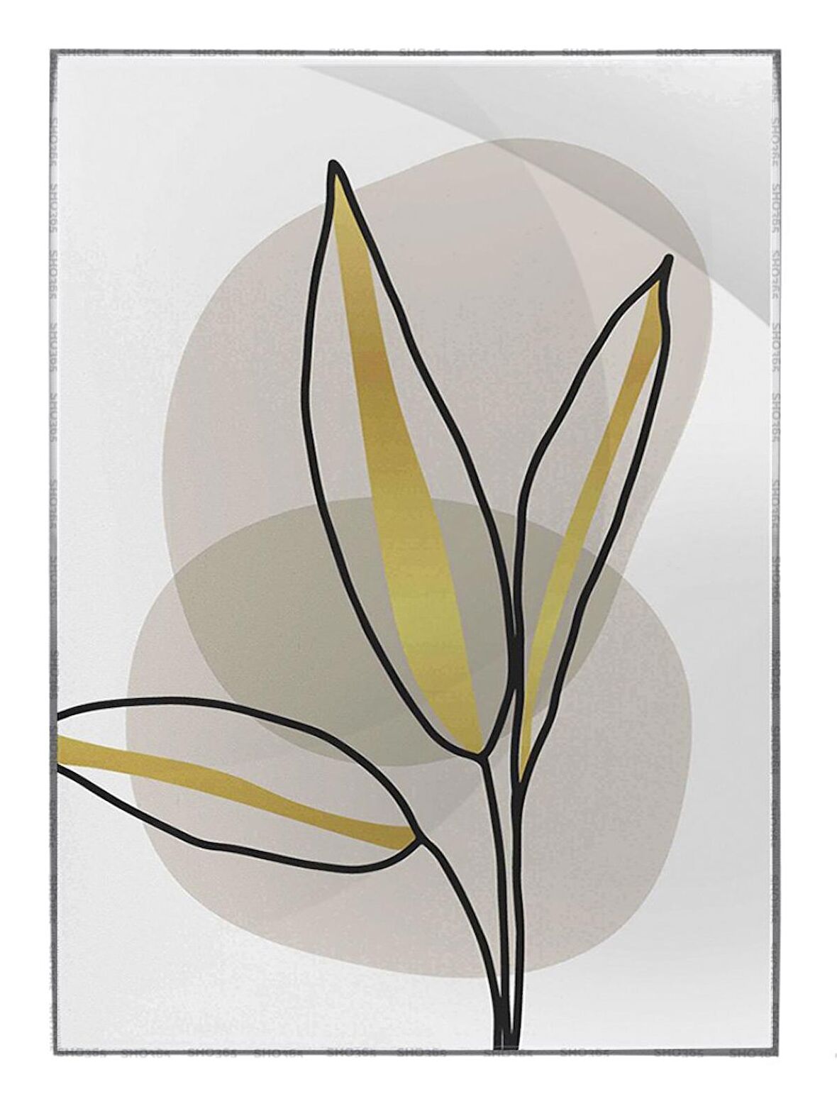 Shop365 Altın Gold Renkli Yapraklar ve Şekiller Modern Tablo Çerçeveli P-002614