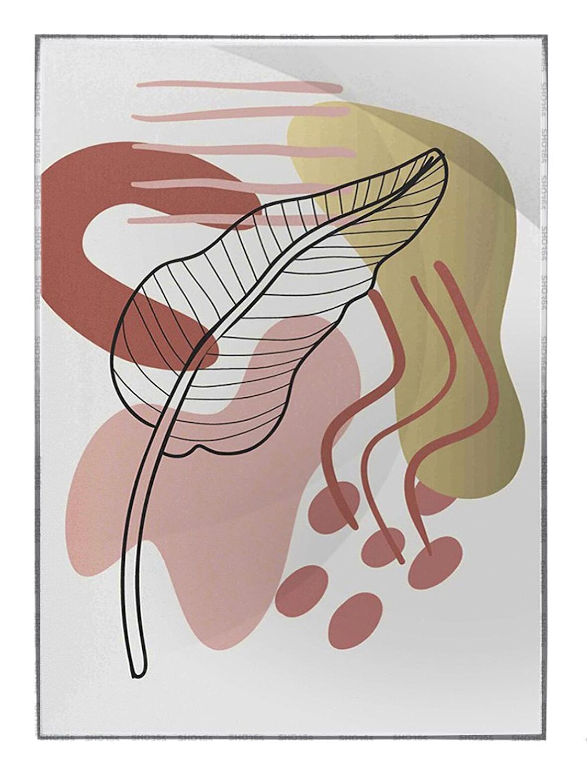 Shop365 Bitki Yapraklar ve Şekiller Modern Tablo Çerçeveli P-002665