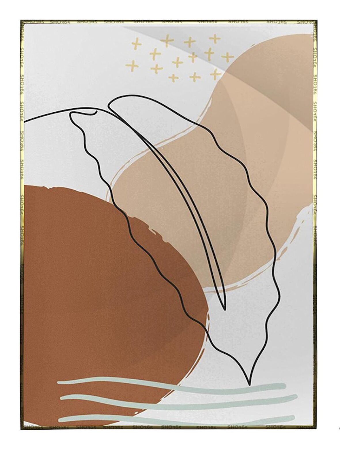 Shop365 Bitki Yapraklar ve Şekiller Modern Tablo Çerçeveli P-002690