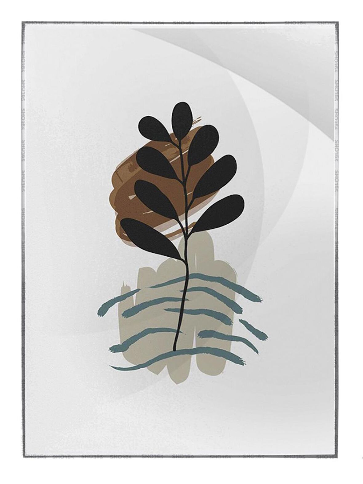 Shop365 Bitki Yapraklar ve Şekiller Modern Tablo Çerçeveli P-002694