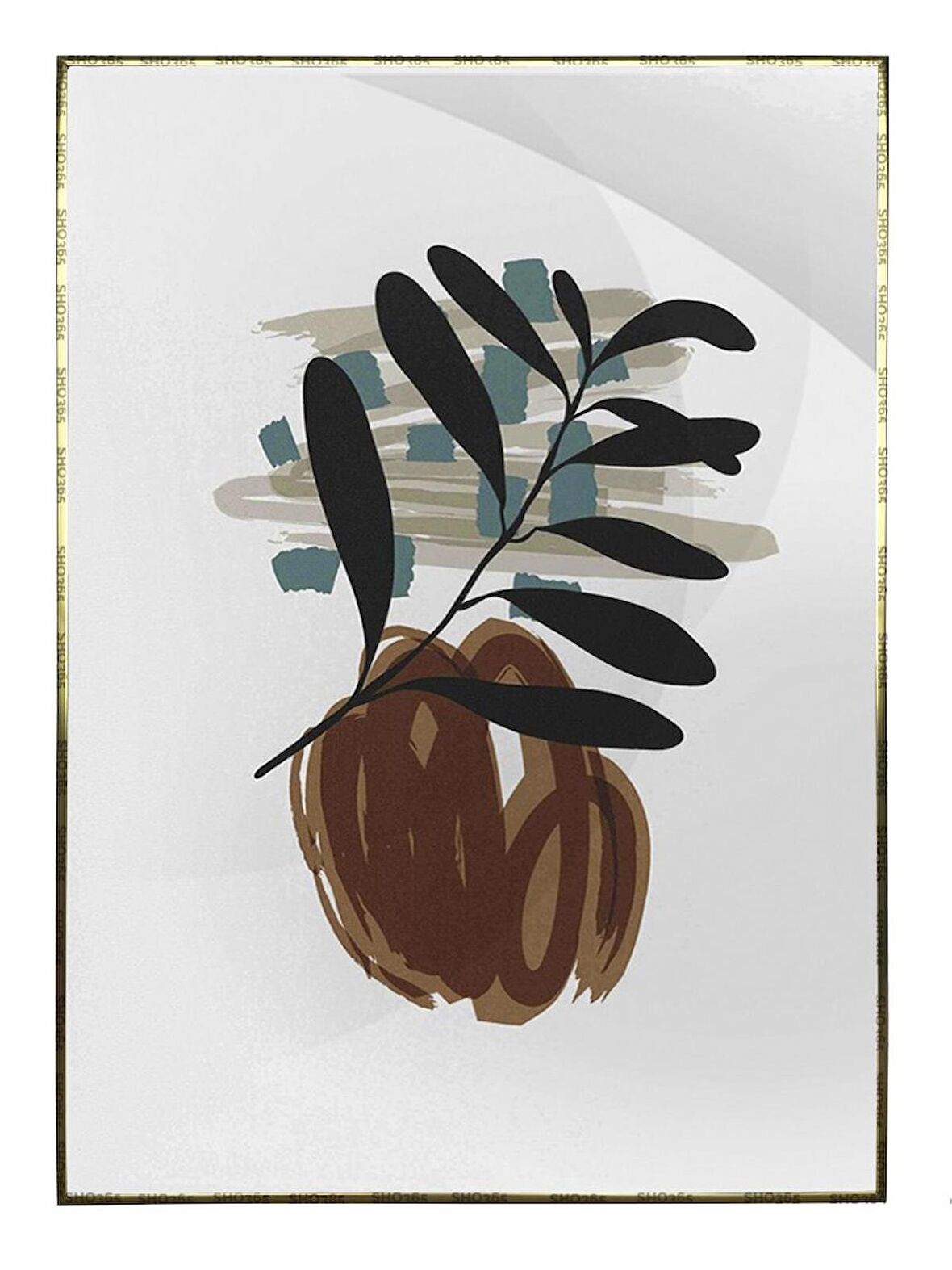Shop365 Bitki Yapraklar ve Şekiller Modern Tablo Çerçeveli P-002696