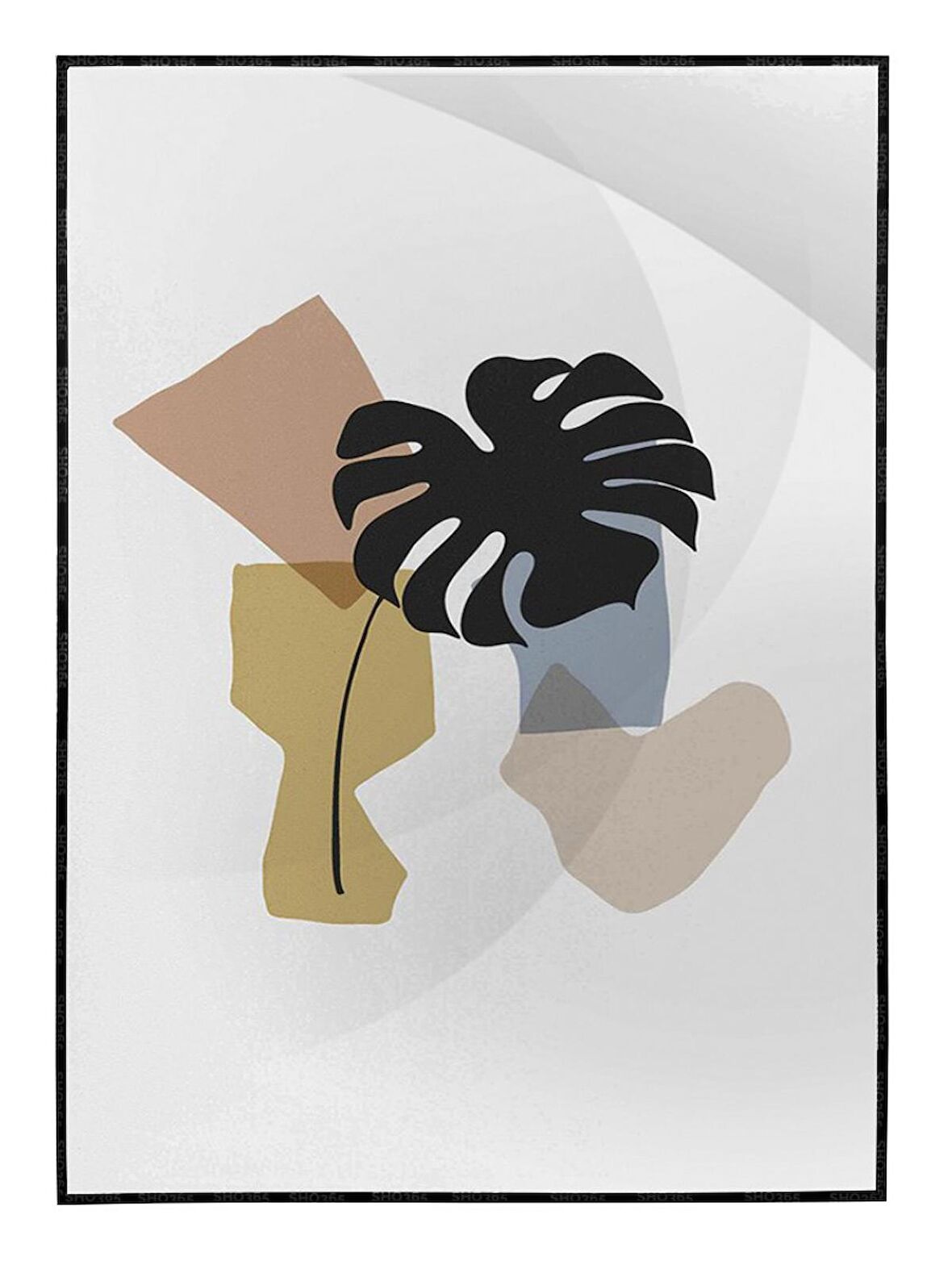 Shop365 Bitki Yapraklar ve Şekiller Modern Tablo Çerçeveli P-002720