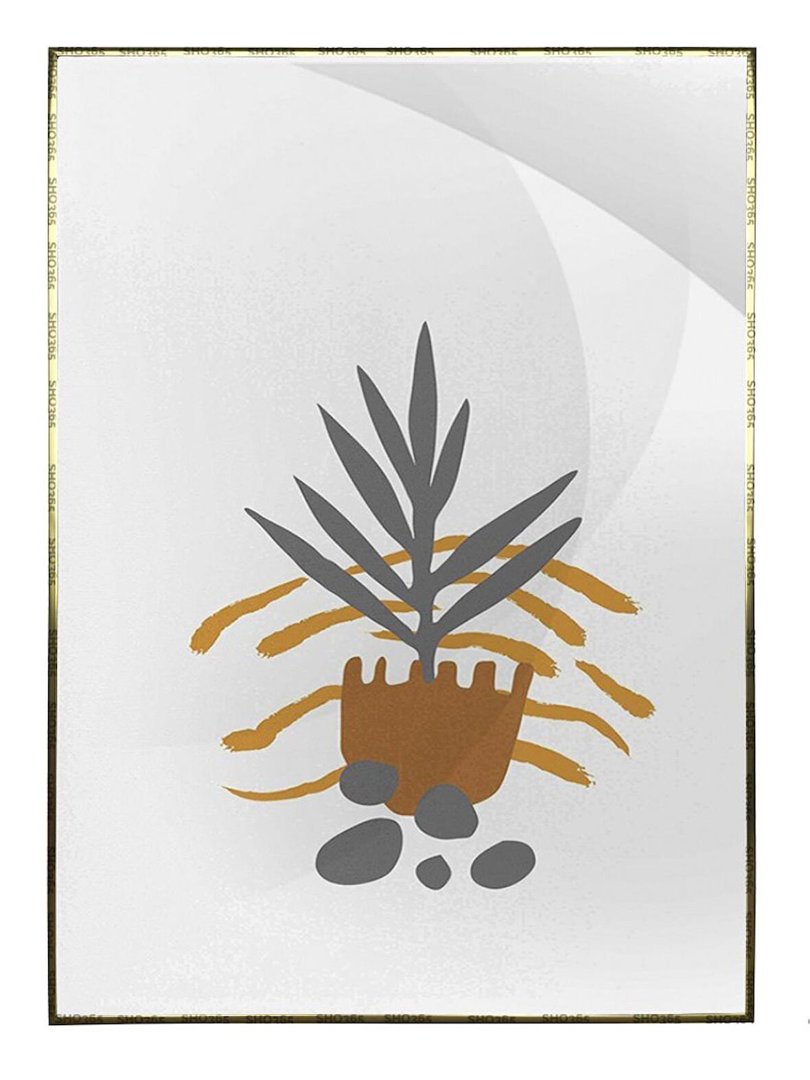 Shop365 Bitki Yapraklar ve Şekiller Modern Tablo Çerçeveli P-002769