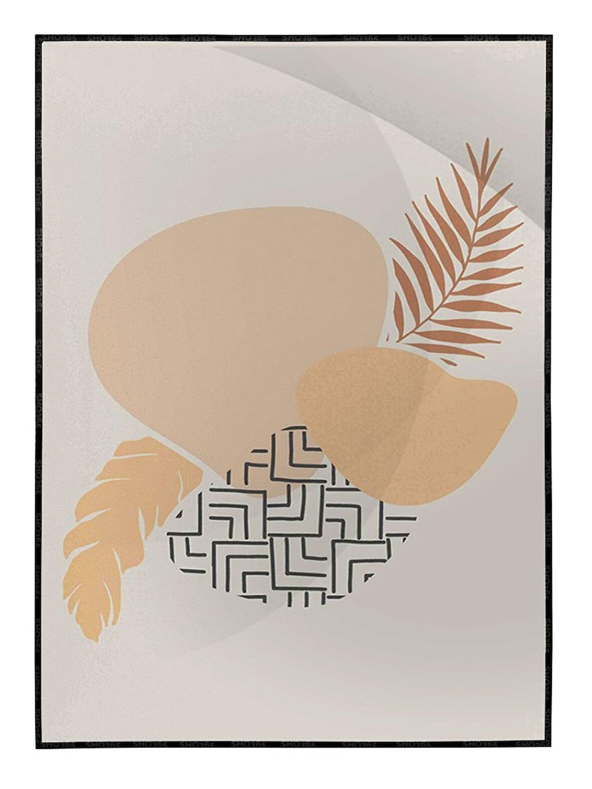 Shop365 Bitki Yapraklar ve Şekiller Modern Tablo Çerçeveli P-002871