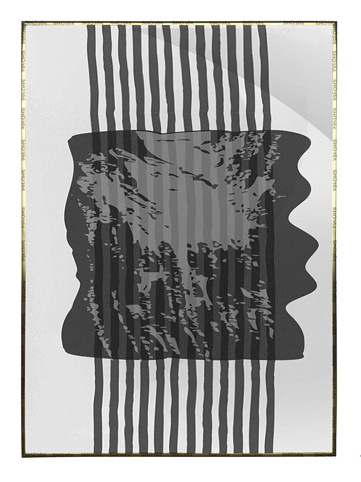 Shop365 Şekiller ve Çizgiler Gri Siyah Renkler Modern Dekoratif Tablo Çerçeveli P-002941