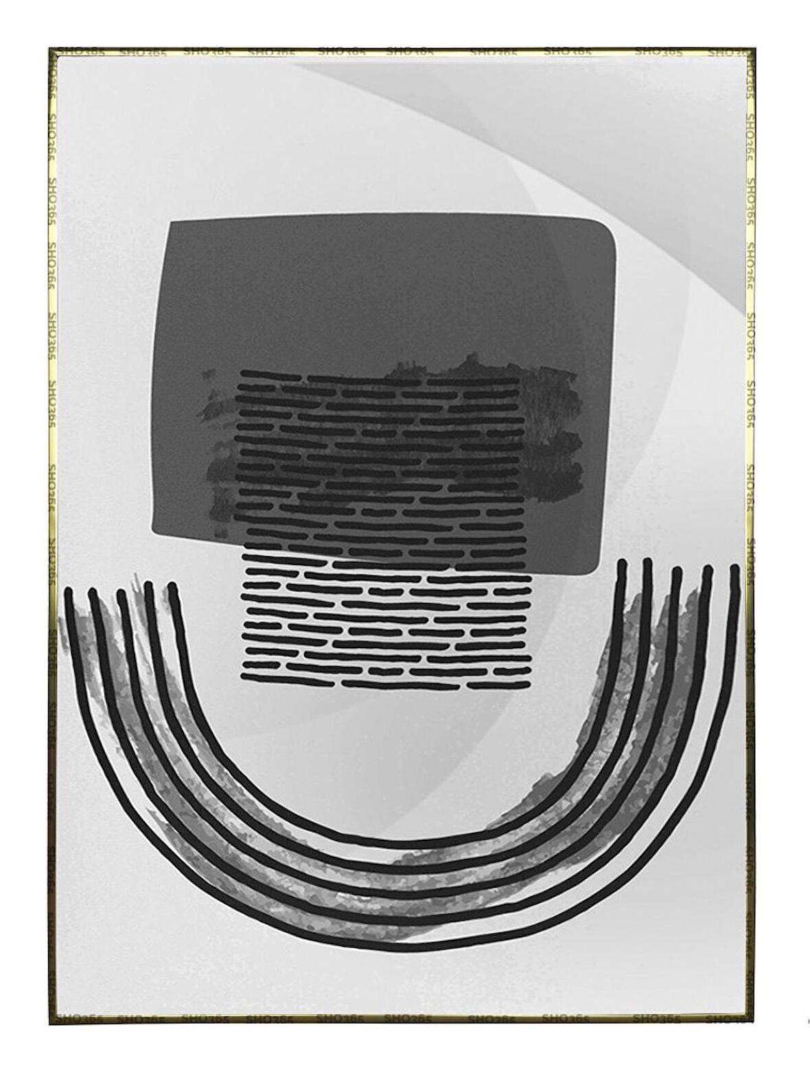 Shop365 Şekiller ve Çizgiler Gri Siyah Renkler Modern Dekoratif Tablo Çerçeveli P-002951