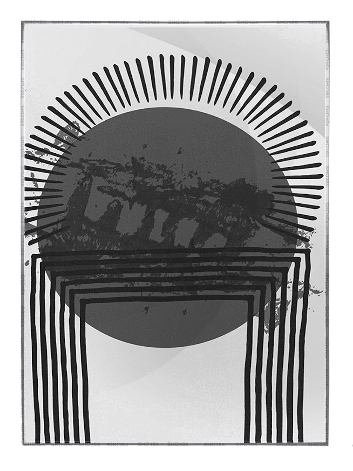 Shop365 Şekiller ve Çizgiler Gri Siyah Renkler Modern Dekoratif Tablo Çerçeveli P-002952