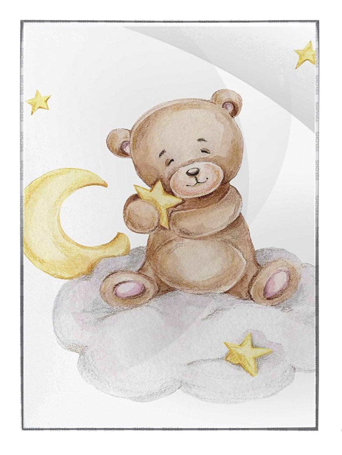 Shop365 Bulutların Üzerinde Elinde Yıldızla Sevimli Ayıcık Çocuk Illüstrasyon Poster P-002957