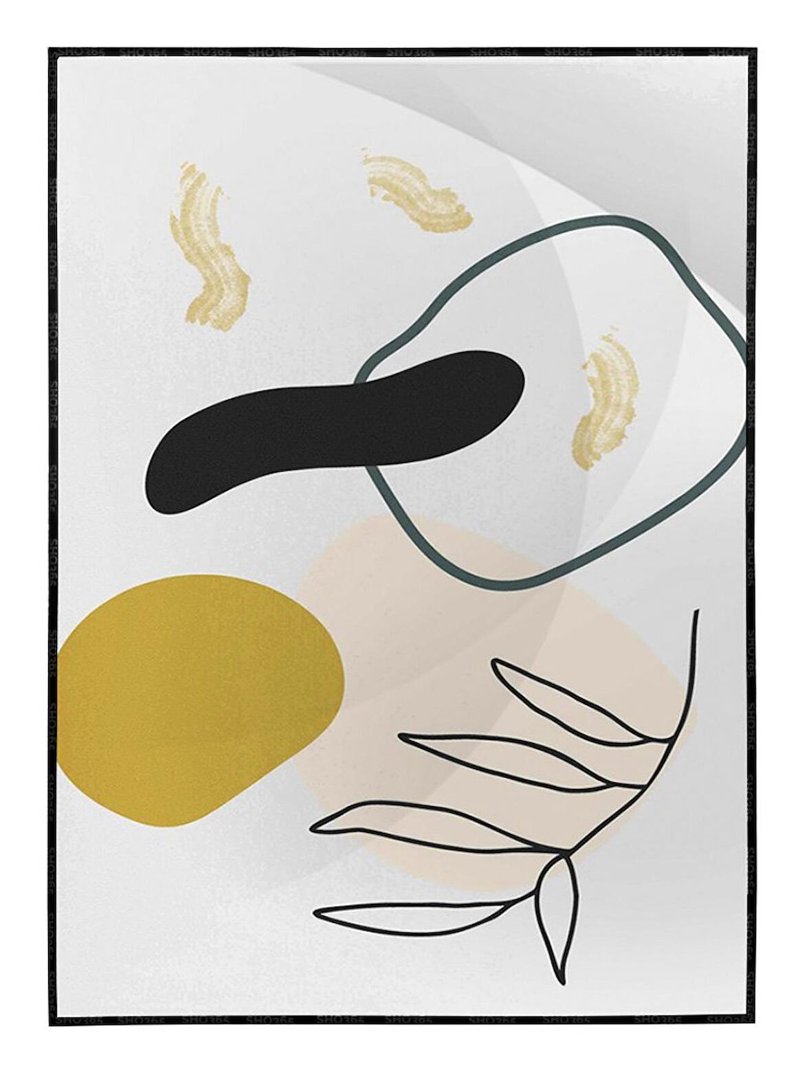 Shop365 Bitki Yapraklar ve Şekiller Modern Tablo Çerçeveli P-002977