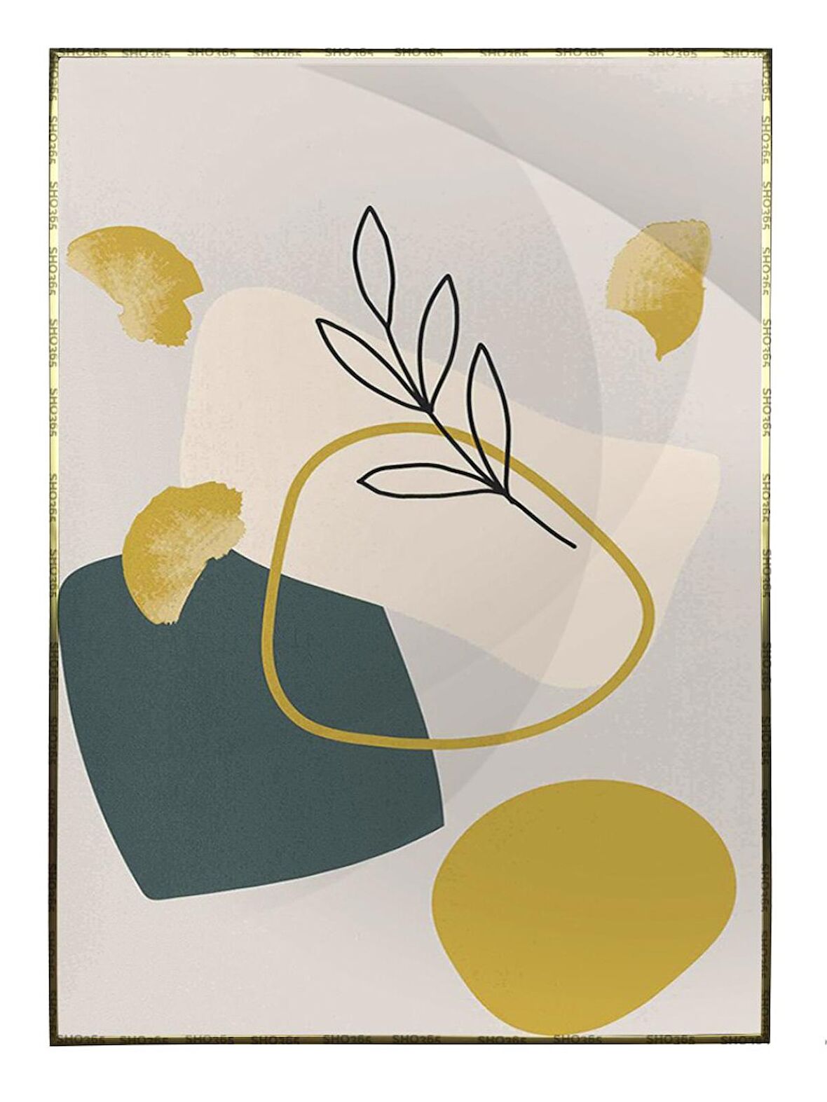 Shop365 Bitki Yapraklar ve Şekiller Modern Tablo Çerçeveli P-002978