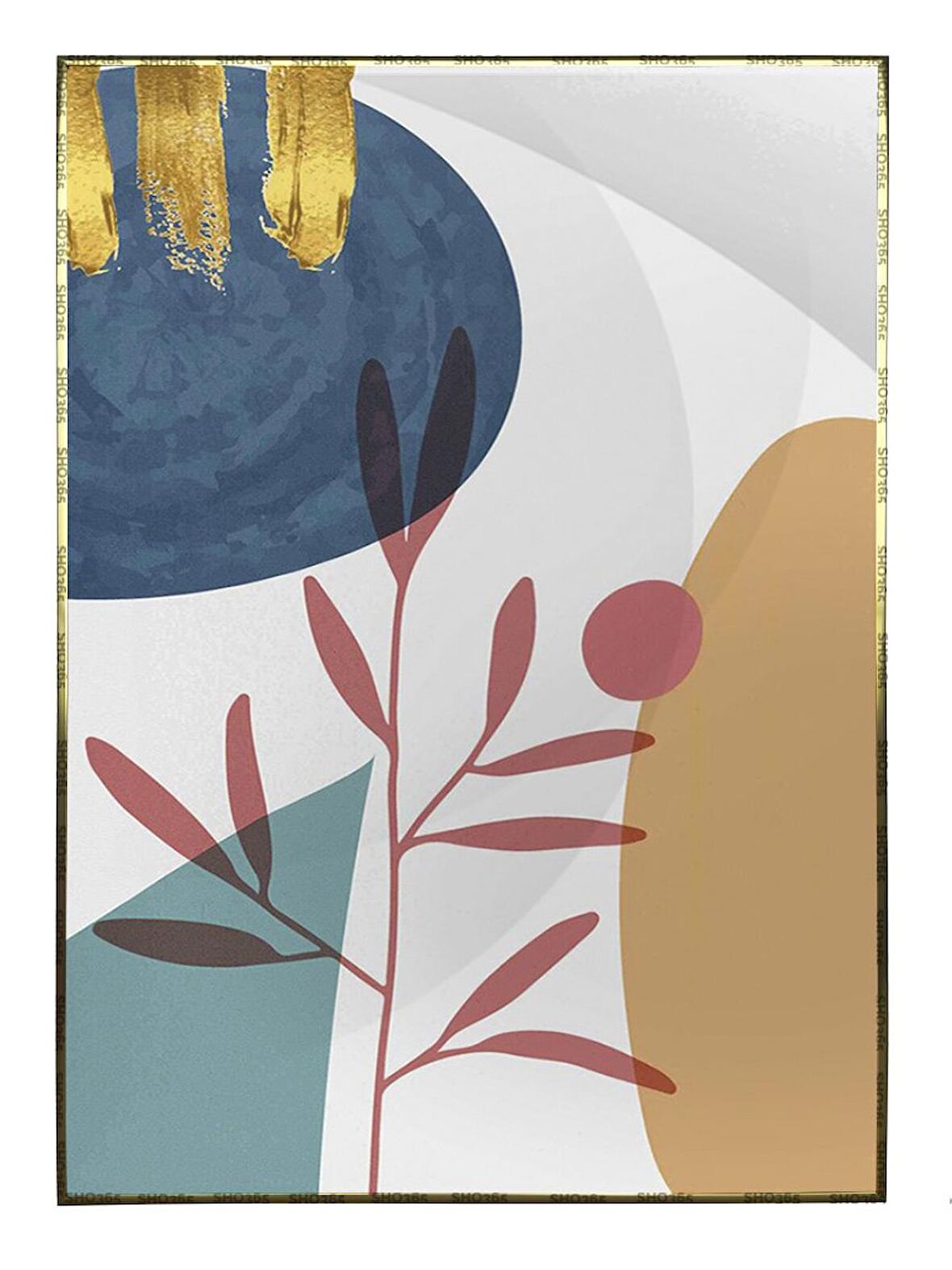 Shop365 Bitki Yapraklar ve Şekiller Modern Tablo Çerçeveli P-003044