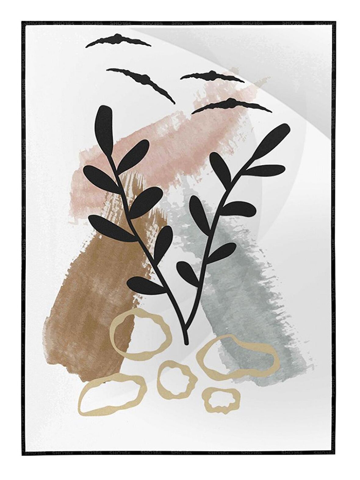 Shop365 Yapraklar ve Şekiller Modern Tablo Çerçeveli P-003098