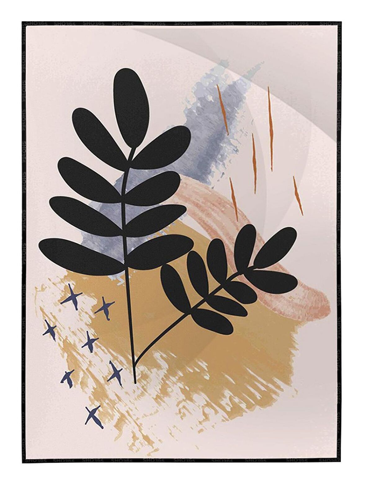 Shop365 Yapraklar ve Şekiller Modern Tablo Çerçeveli P-003101