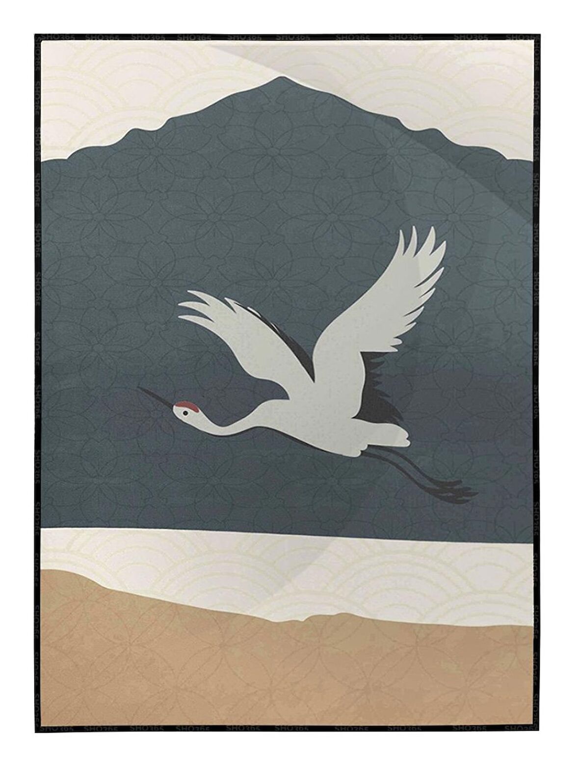 Shop365 Kuğu ve Dağ Manzara Toprak Renkler Modern İllüstrasyon Tablo Çerçeveli P-003159