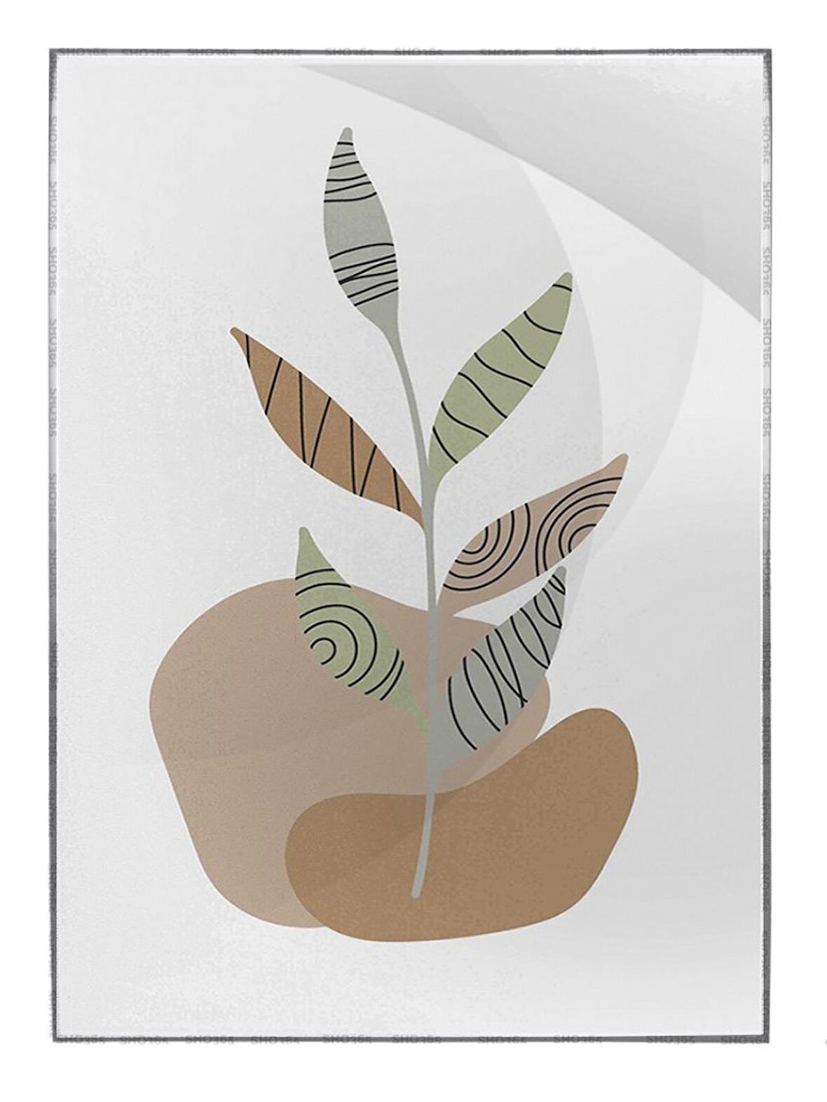 Shop365 Doğa Bitkiler Suluboya Görünümlü Modern Tablo Çerçeveli P-003186