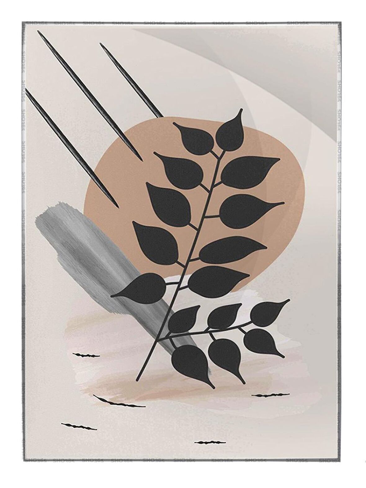 Shop365 Doğa Bitkiler Suluboya Görünümlü Modern Tablo Çerçeveli P-003196