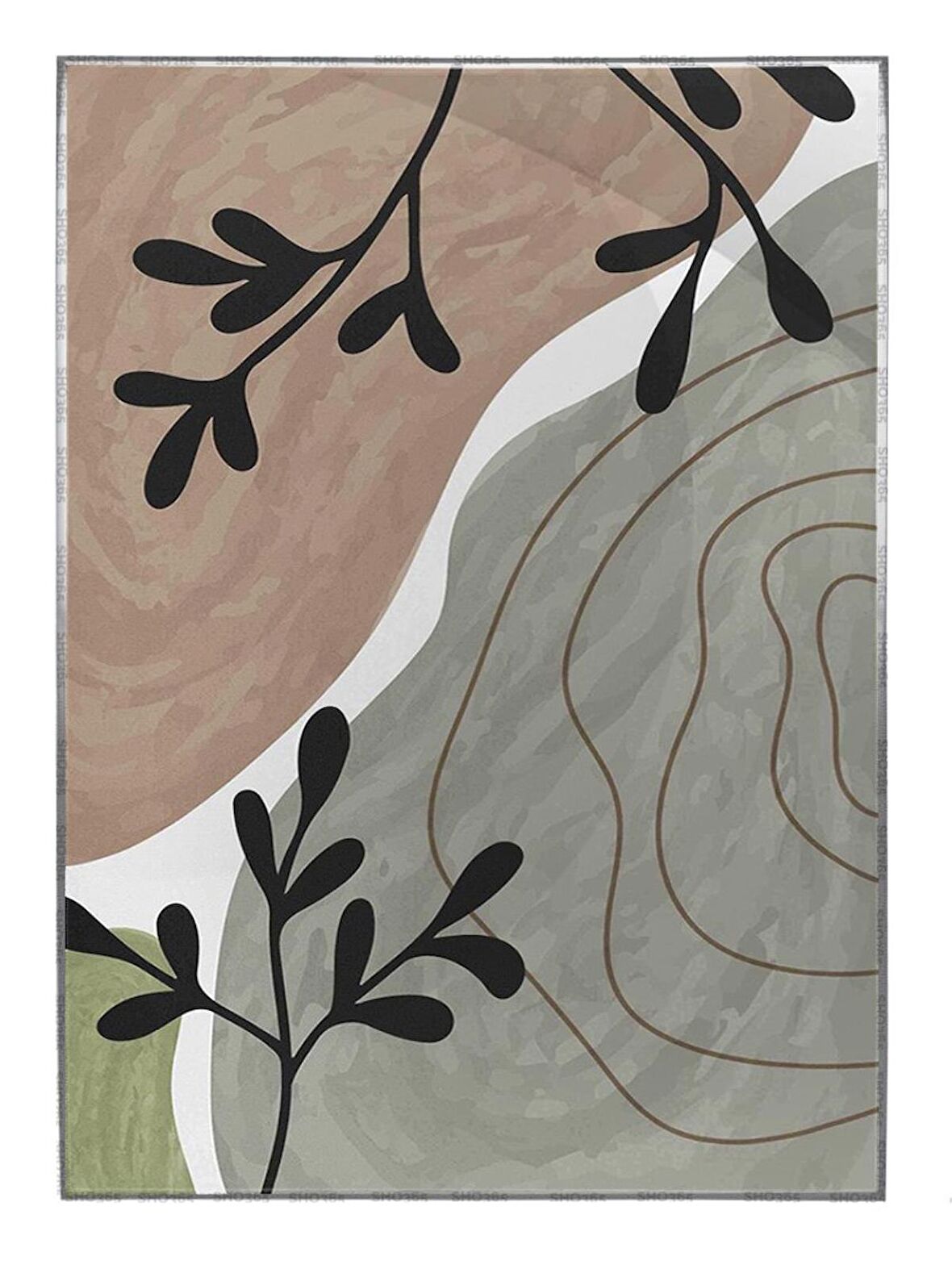 Shop365 Bitki Yapraklar ve Şekiller Modern Tablo Çerçeveli P-003215