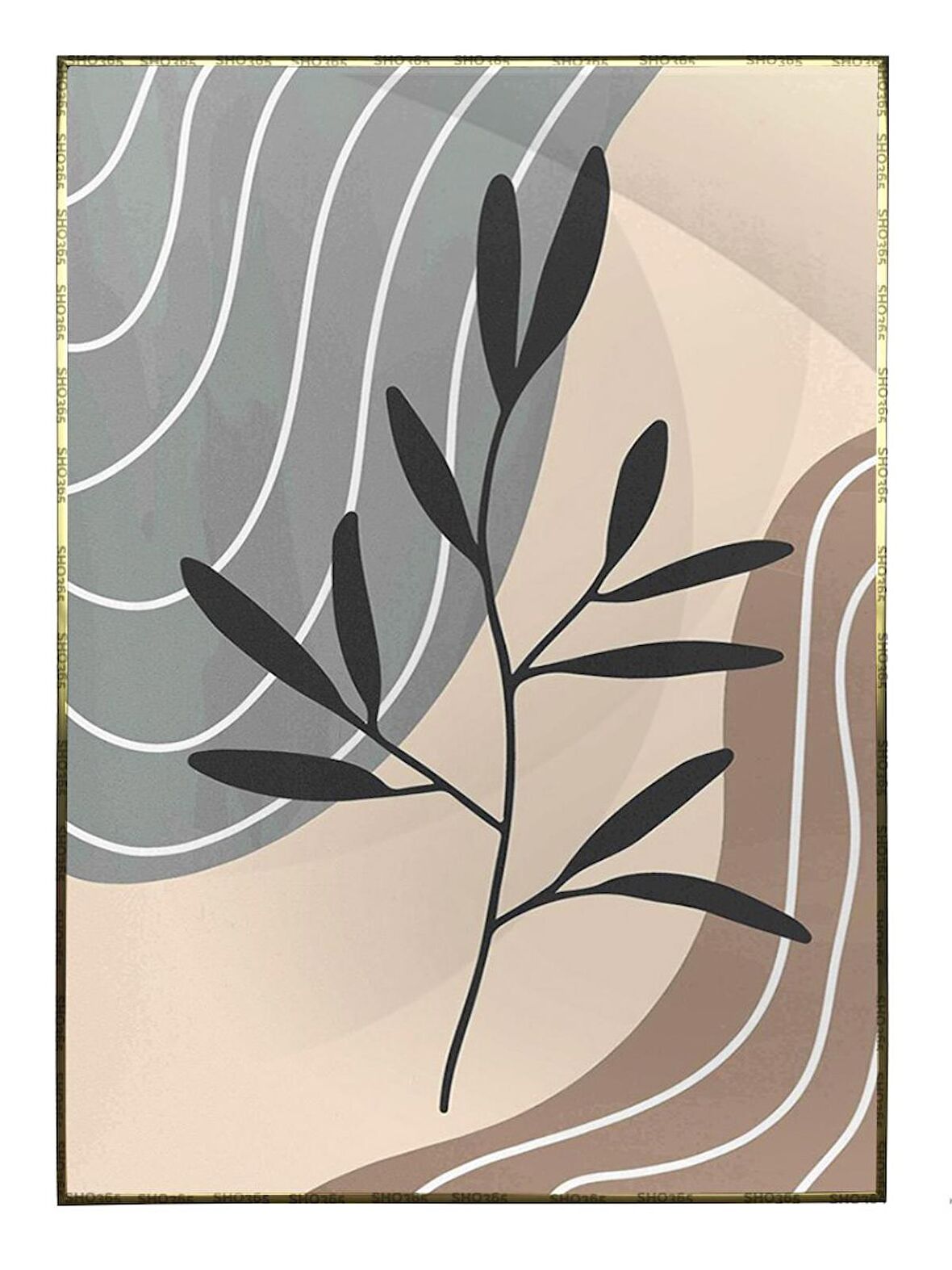 Shop365 Yapraklar ve Şekiller Modern Tablo Çerçeveli P-003261