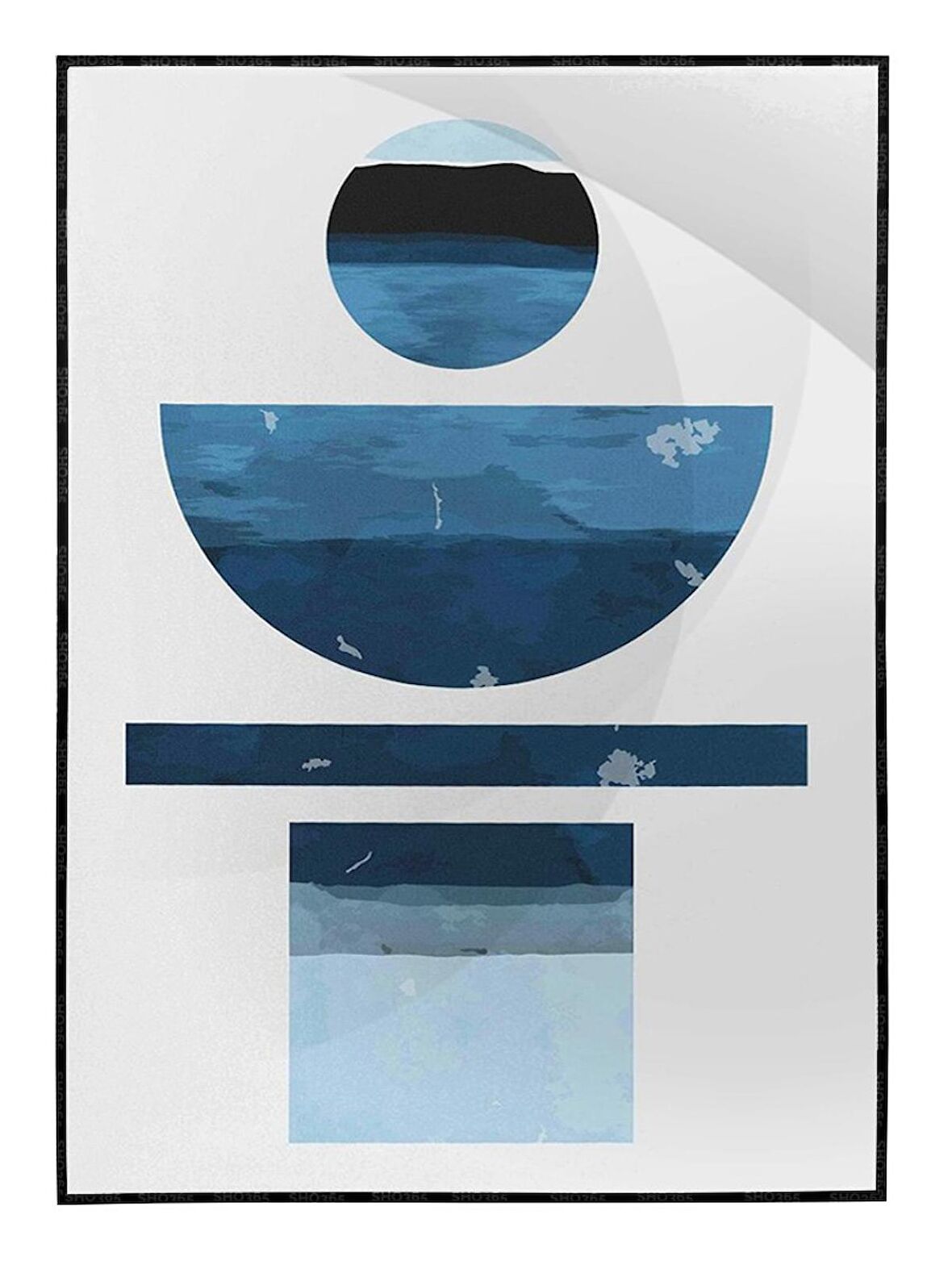 Shop365 Şekiller Desenler Çizgiler Mavi ve Gri Tonlar Modern Tasarım Tablo Çerçeveli P-003353