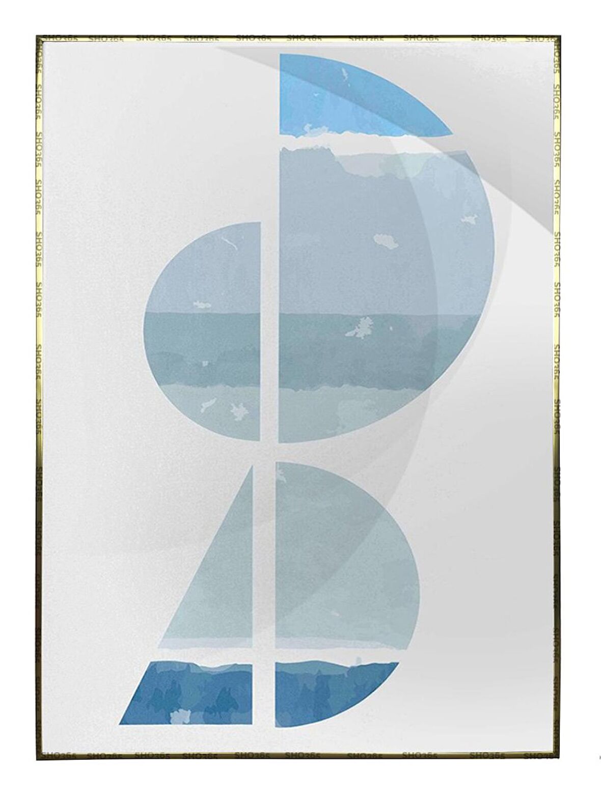 Shop365 Şekiller Desenler Çizgiler Mavi ve Gri Tonlar Modern Tasarım Tablo Çerçeveli P-003354