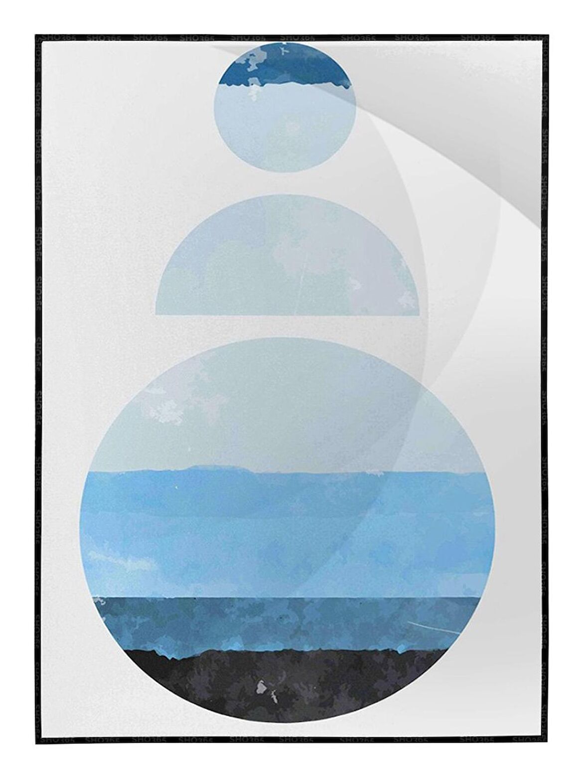Shop365 Şekiller Desenler Çizgiler Mavi ve Gri Tonlar Modern Tasarım Tablo Çerçeveli P-003355