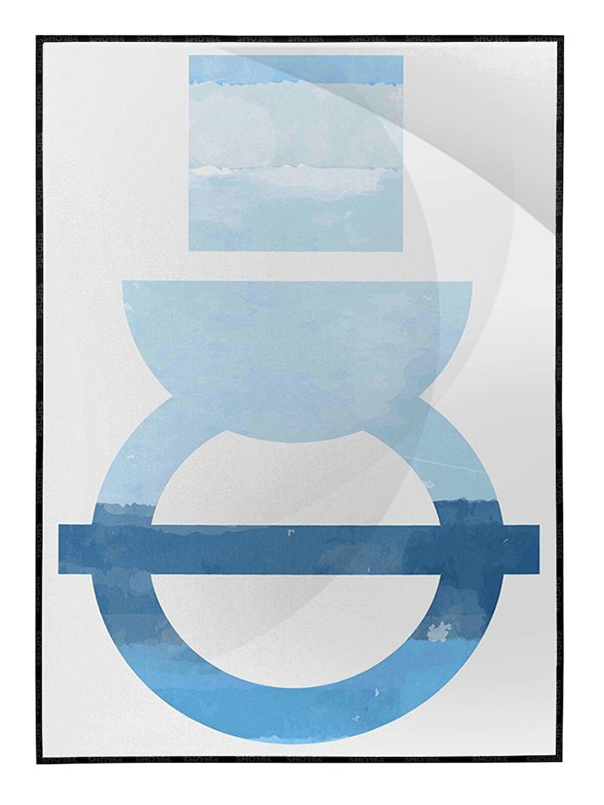 Shop365 Şekiller Desenler Çizgiler Mavi ve Gri Tonlar Modern Tasarım Tablo Çerçeveli P-003356