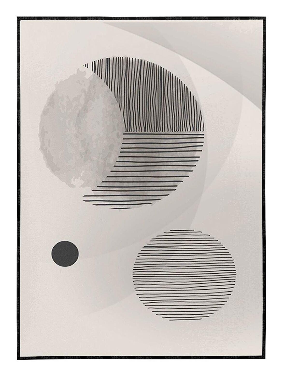 Shop365 Ay Şekiller Siyah Gri Renkler Modern Tablo Çerçeveli P-003392