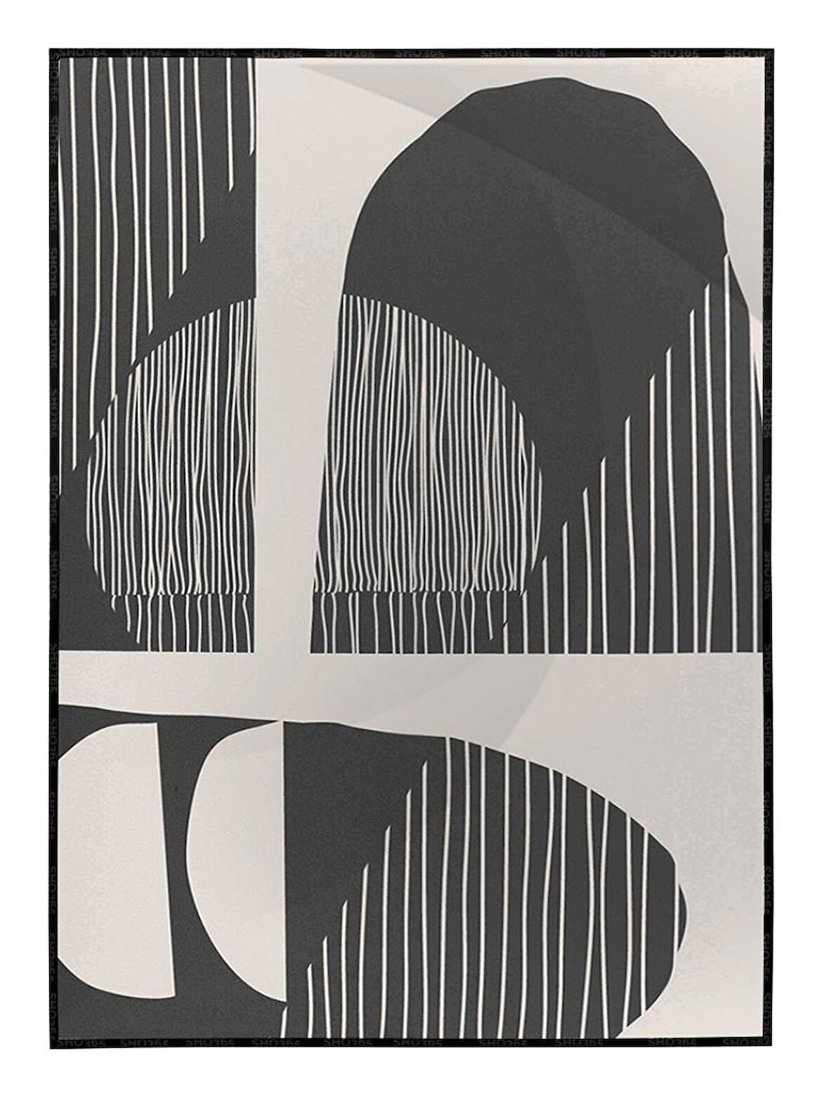 Shop365 Ay ve Şekiller Siyah Gri Renkler Modern Tablo Çerçeveli P-003396