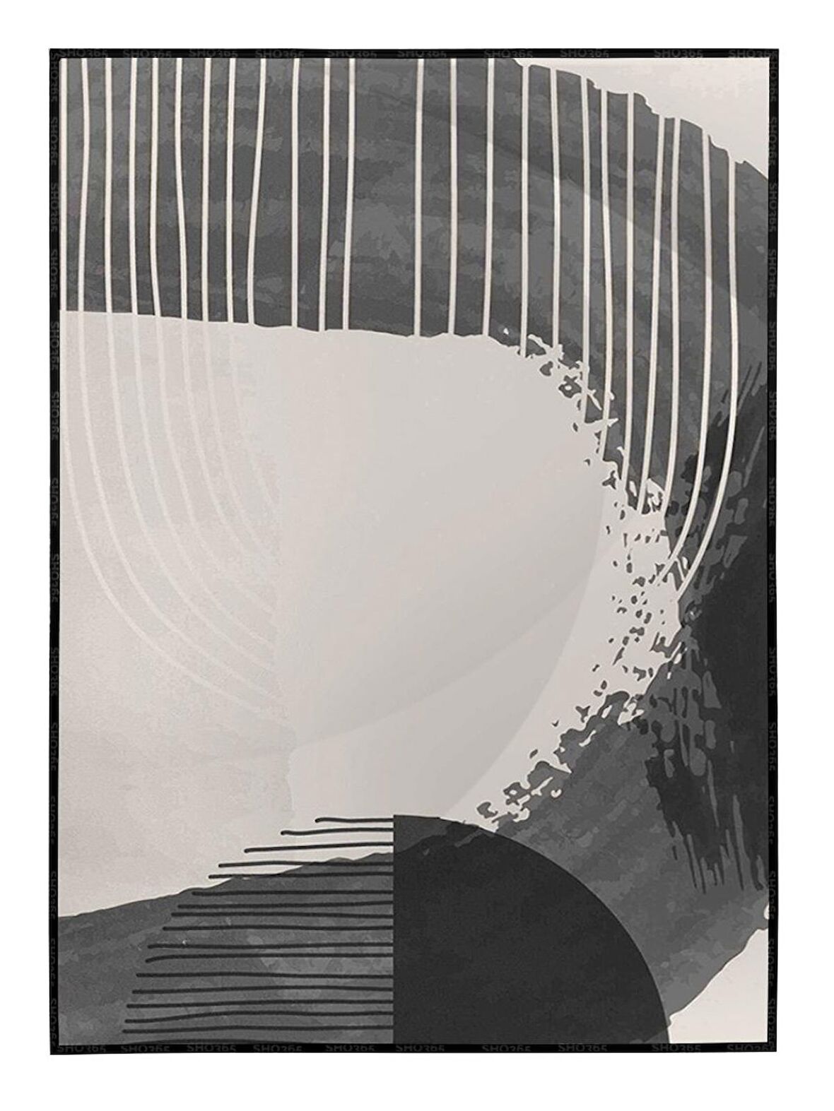 Shop365 Ay ve Şekiller Siyah Gri Renkler Modern Tablo Çerçeveli P-003398