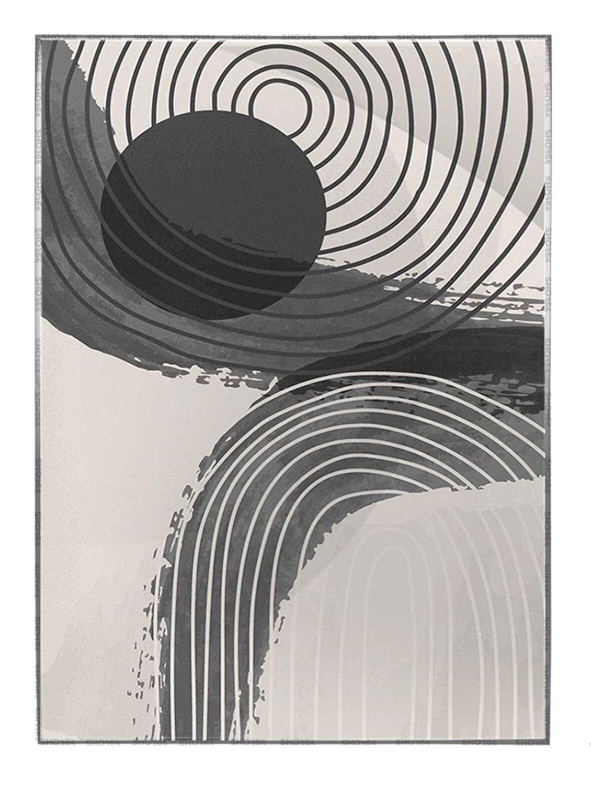 Shop365 Ay ve Şekiller Siyah Gri Renkler Modern Tablo Çerçeveli P-003399