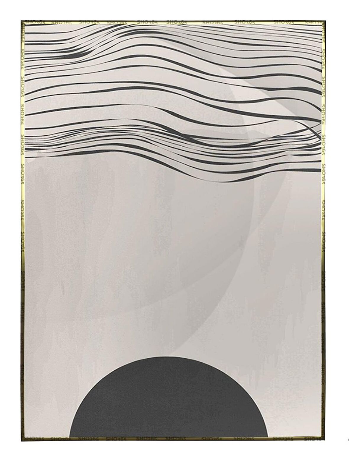 Shop365 Ay ve Çizgiler Siyah Gri Renkler Modern Tablo Çerçeveli P-003406