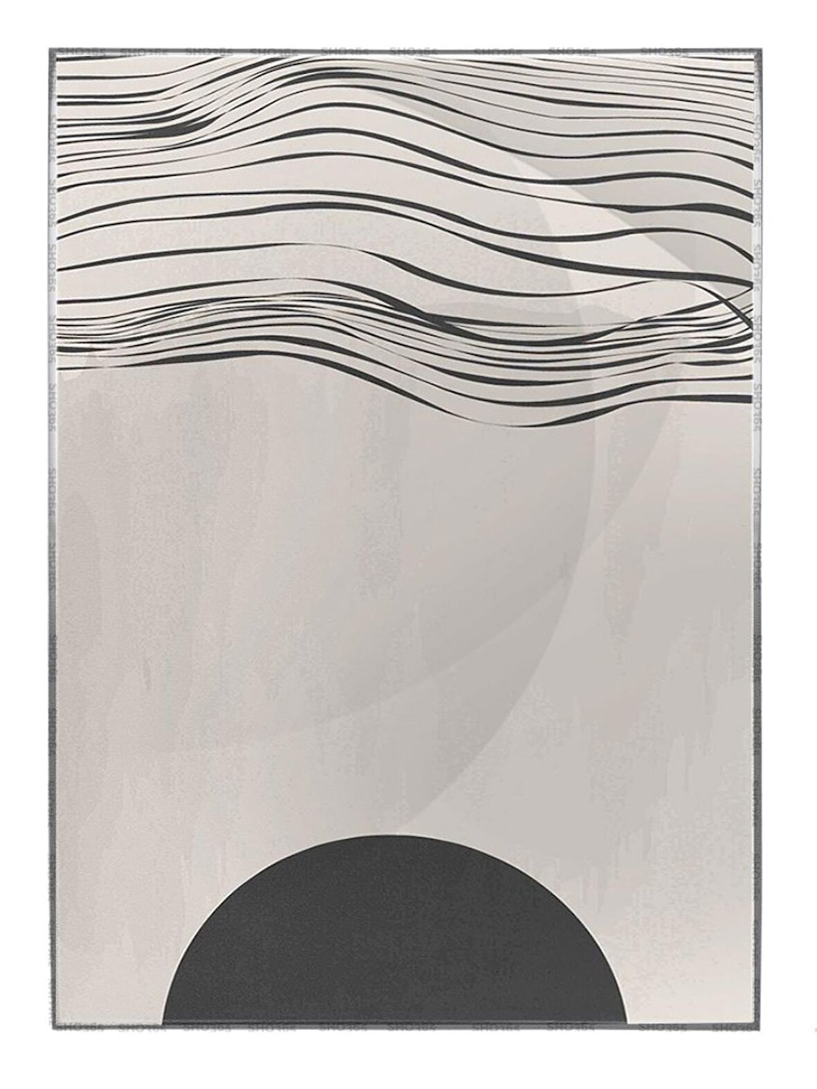 Shop365 Ay ve Çizgiler Siyah Gri Renkler Modern Tablo Çerçeveli P-003406