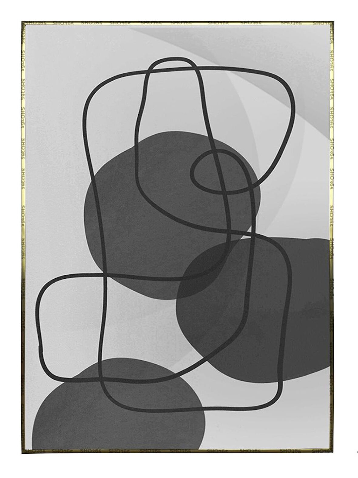 Shop365 Şekiller ve Çizgiler Siyah Gri Renkler Modern Tablo Çerçeveli P-003409