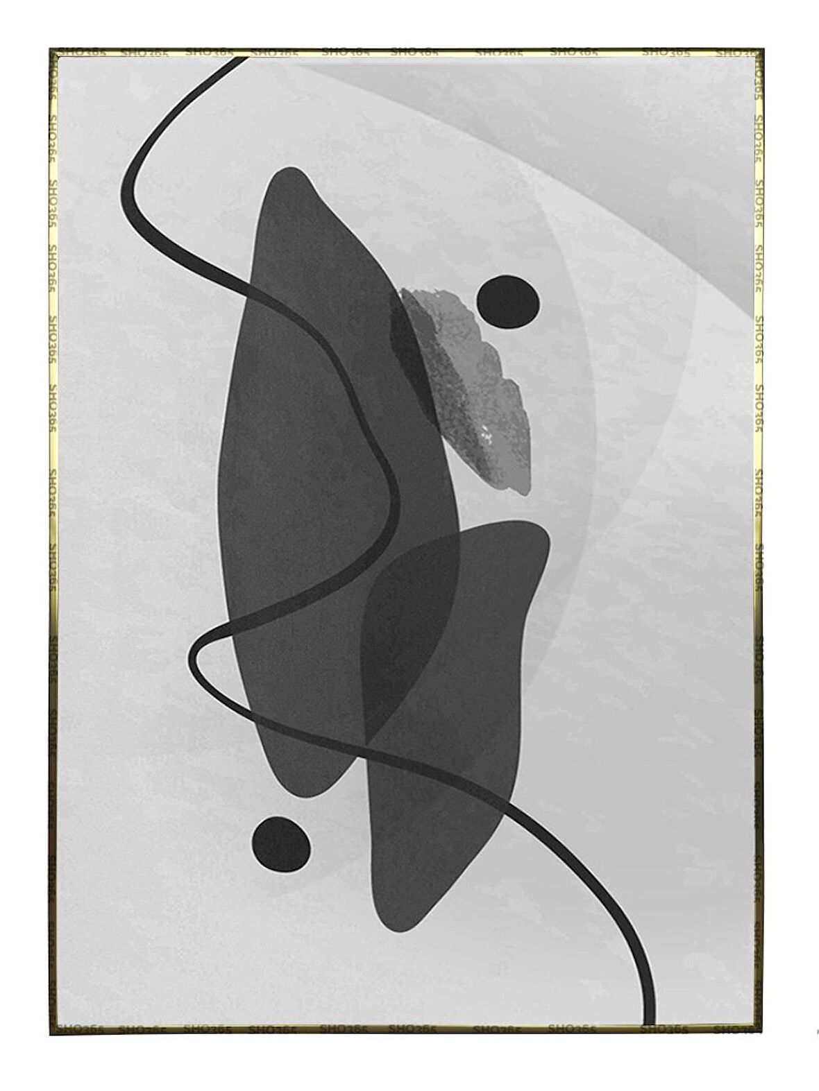 Shop365 Şekiller ve Çizgiler Siyah Gri Renkler Modern Tablo Çerçeveli P-003414