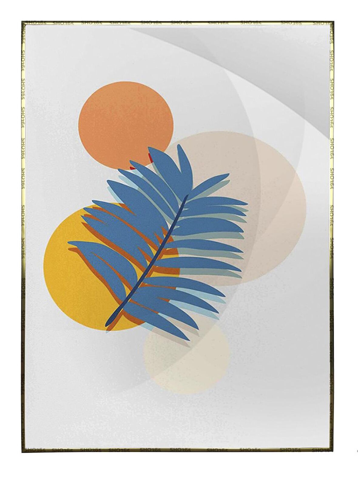 Shop365 Yapraklar ve Şekiller Karışık Renkler Modern Tablo Çerçeveli P-003452