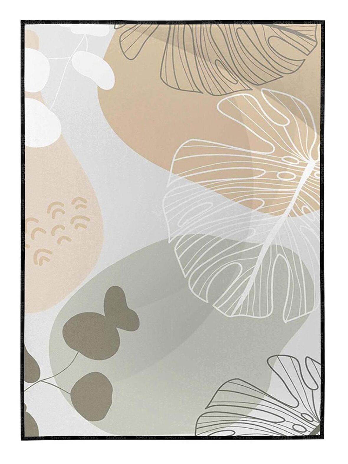 Shop365 Yapraklar ve Şekiller Karışık Renkler Modern Tablo Çerçeveli P-003461
