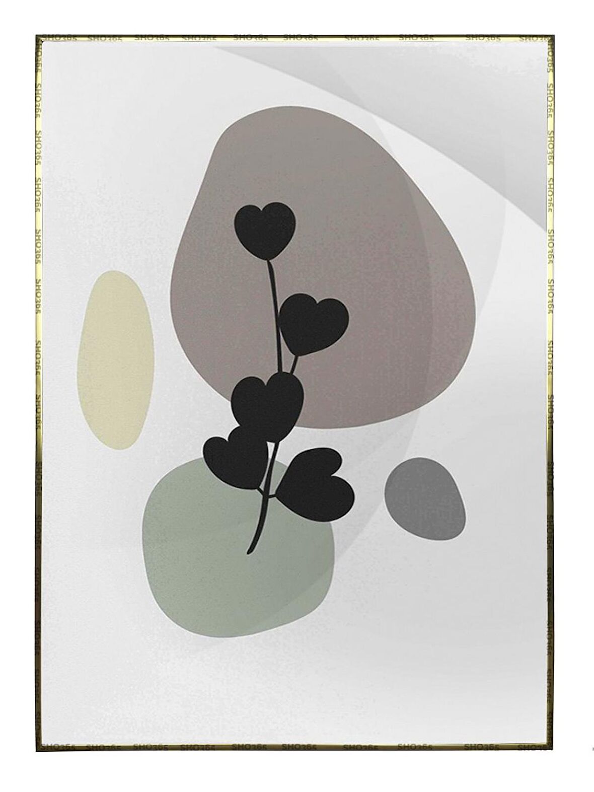 Shop365 Yapraklar ve Şekiller Karışık Renkler Modern Tablo Çerçeveli P-003462