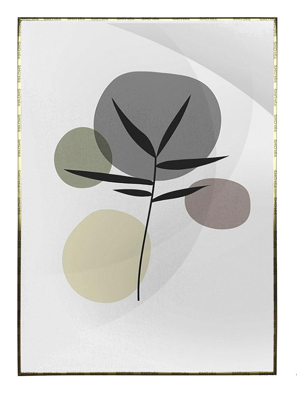 Shop365 Yapraklar ve Şekiller Karışık Renkler Modern Tablo Çerçeveli P-003464