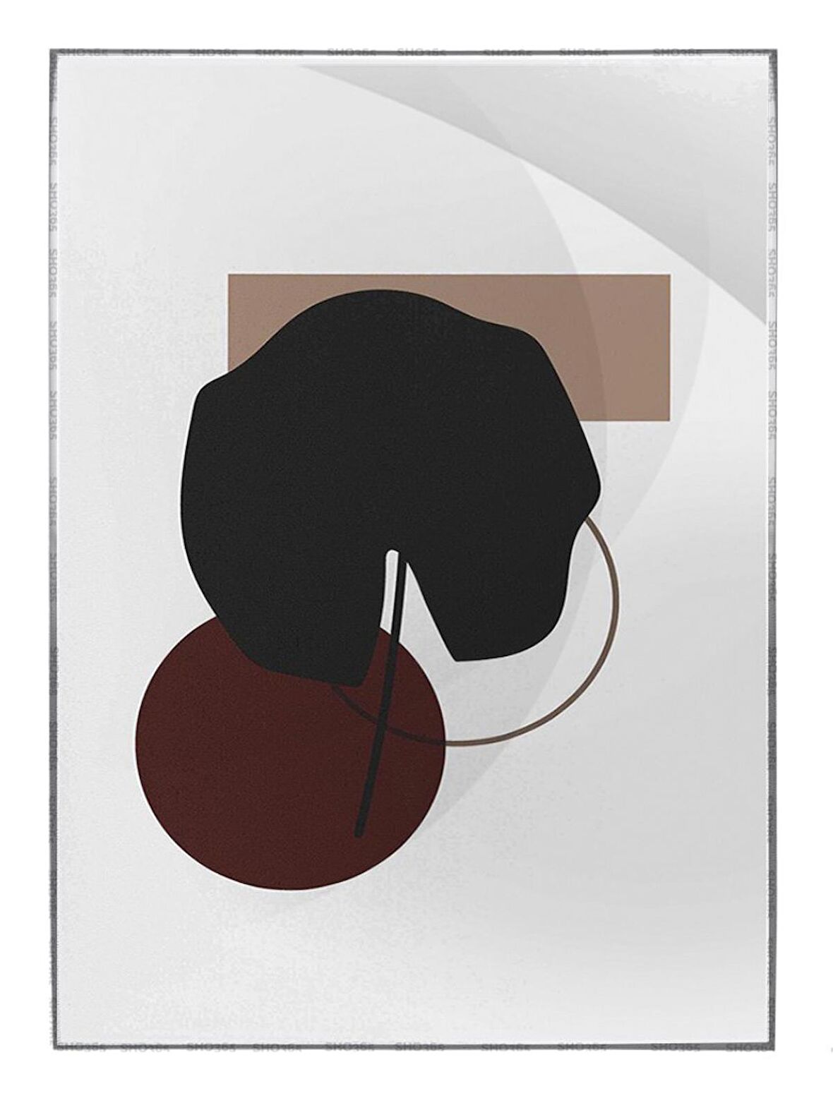 Shop365 Yapraklar ve Şekiller Karışık Renkler Modern Tablo Çerçeveli P-003466