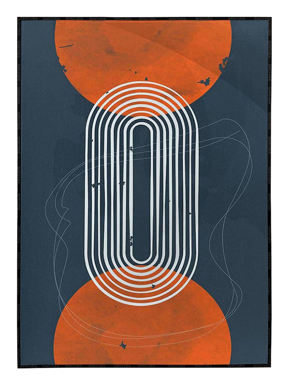 Shop365 Şekiller ve Çizgiler Mavi Turuncu Pastel Renkler Modern Tablo Çerçeveli P-003539