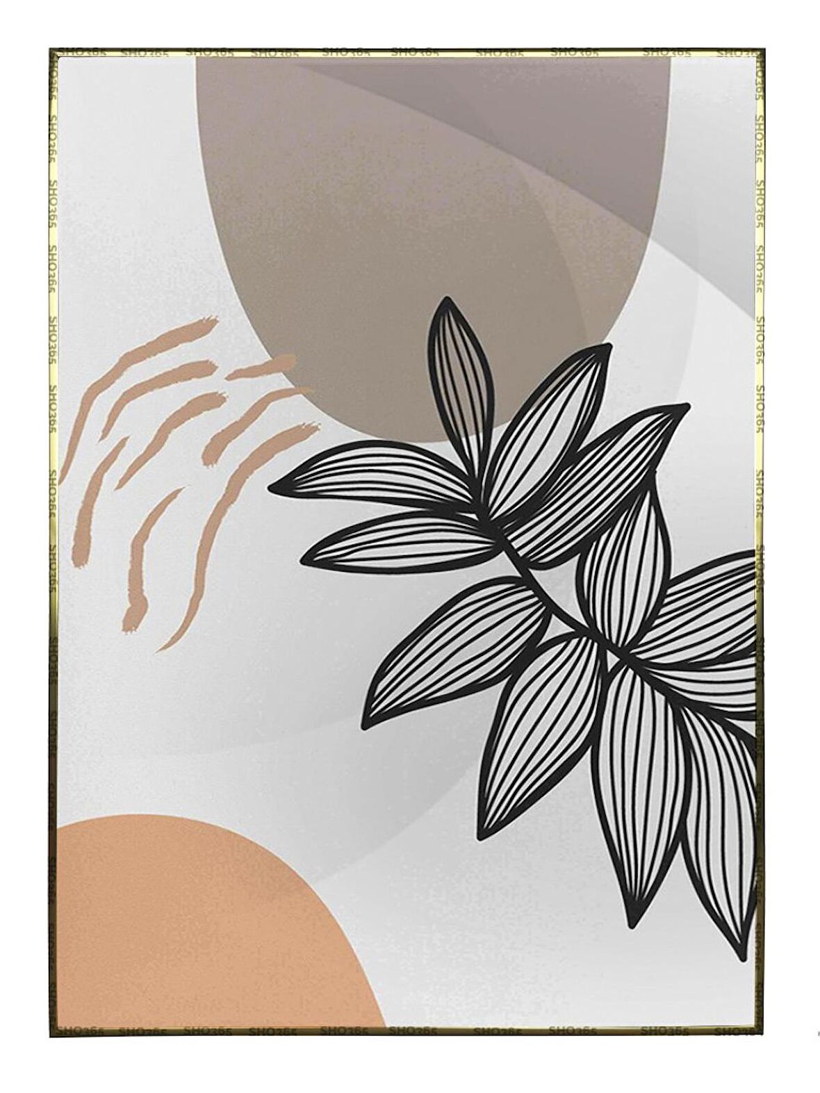 Shop365 Bitki Yapraklar ve Şekiller Modern Tablo Çerçeveli P-003603