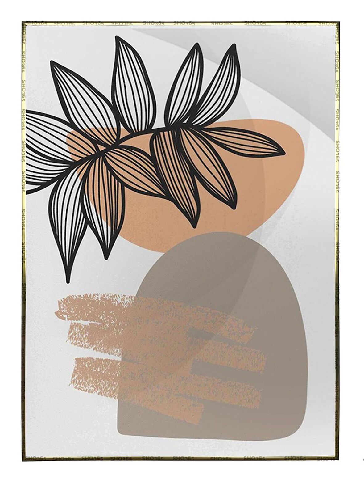 Shop365 Bitki Yapraklar ve Şekiller Modern Tablo Çerçeveli P-003605