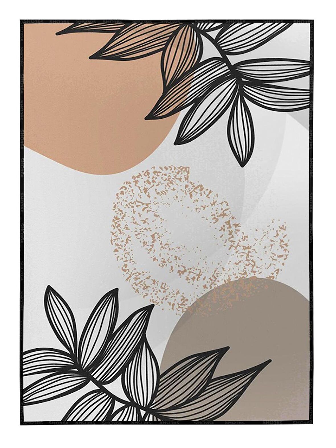 Shop365 Bitki Yapraklar ve Şekiller Modern Tablo Çerçeveli P-003606