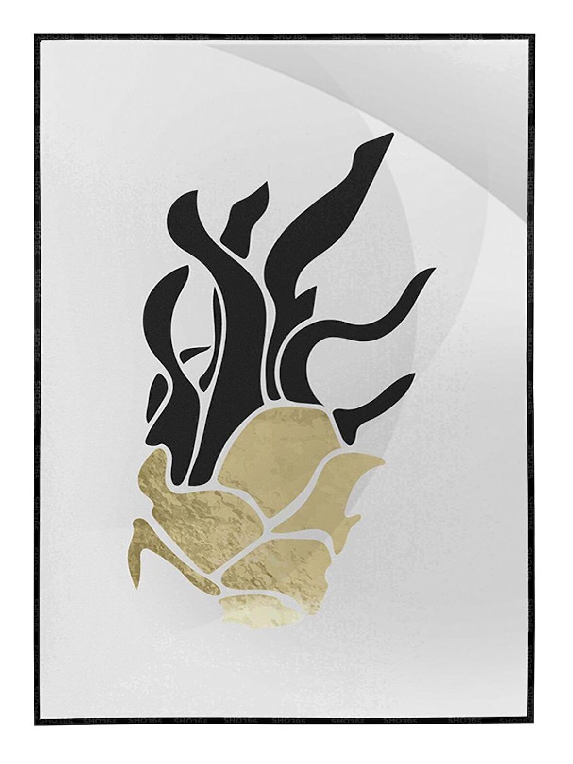 Shop365 Meyveler Altın Gold Siyah Modern İllüstrasyon Tablo Çerçeveli P-003611