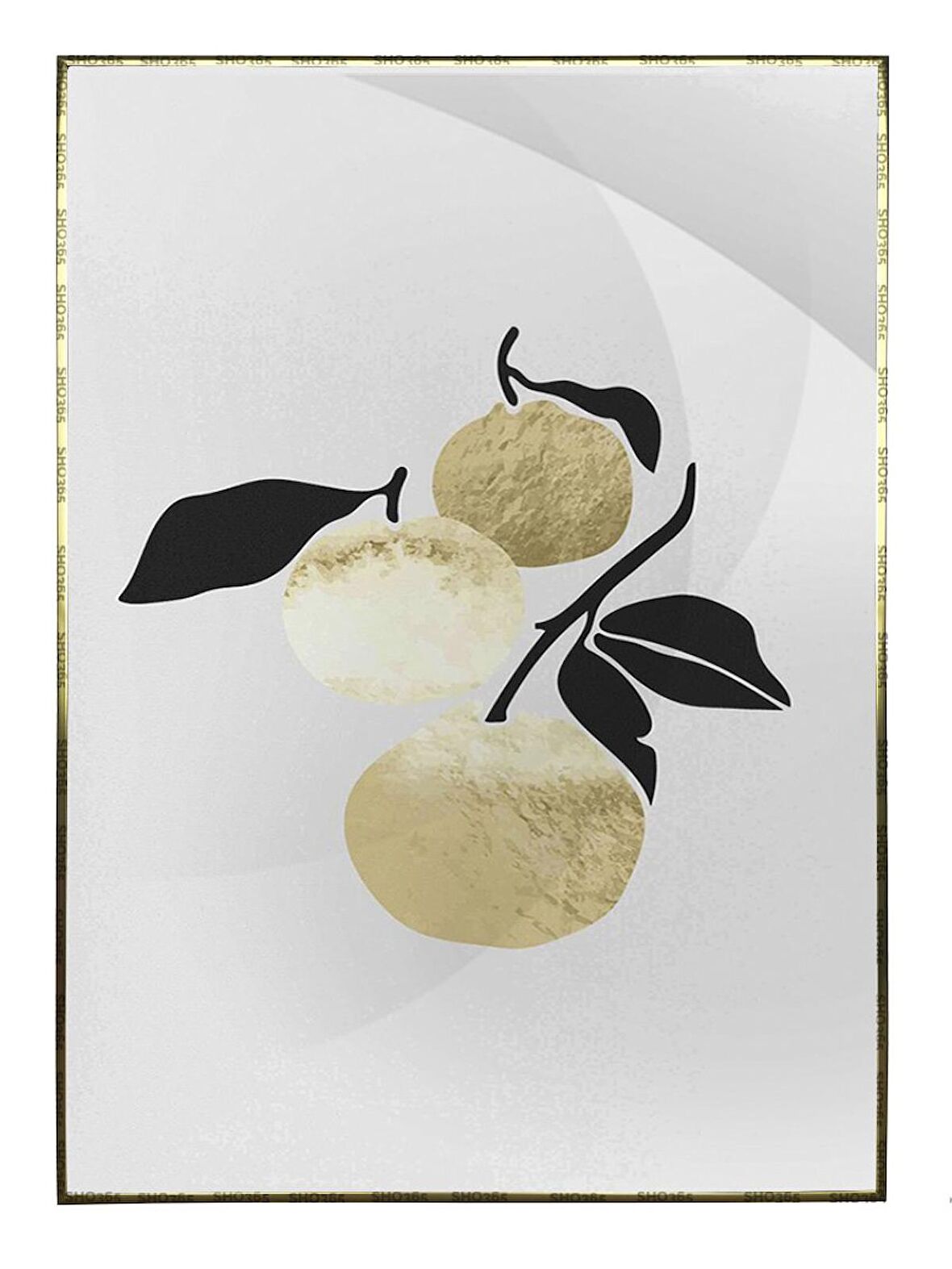 Shop365 Meyveler Altın Gold Siyah Modern İllüstrasyon Tablo Çerçeveli P-003614