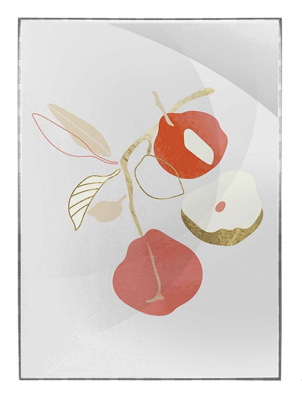 Shop365 Meyveler Altın Gold Pembe Modern İllüstrasyon Tablo Çerçeveli P-003615