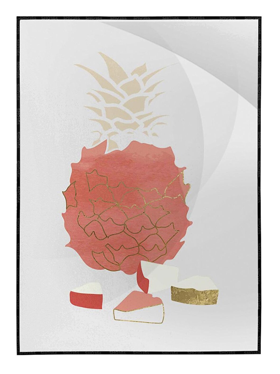 Shop365 Meyveler Altın Gold Pembe Modern İllüstrasyon Tablo Çerçeveli P-003616